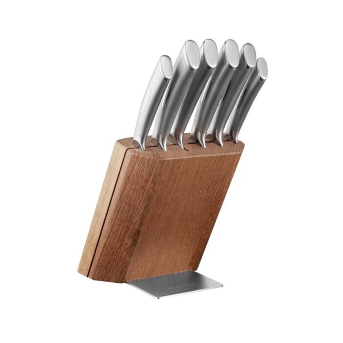 classic steel 7pcs deco oak knife block set 241014102636